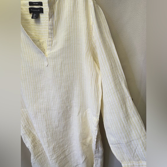 Tahari Women’s 100% Linen Tunic Dress Yellow  & White Size Large - Picture 3 of 9